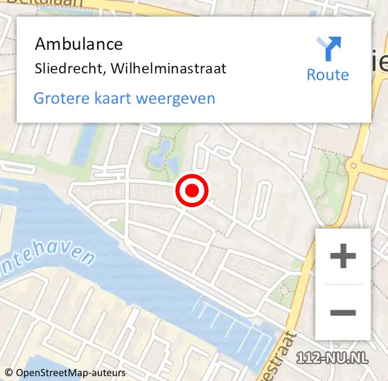 Locatie op kaart van de 112 melding: Ambulance Sliedrecht, Wilhelminastraat op 14 november 2018 18:54