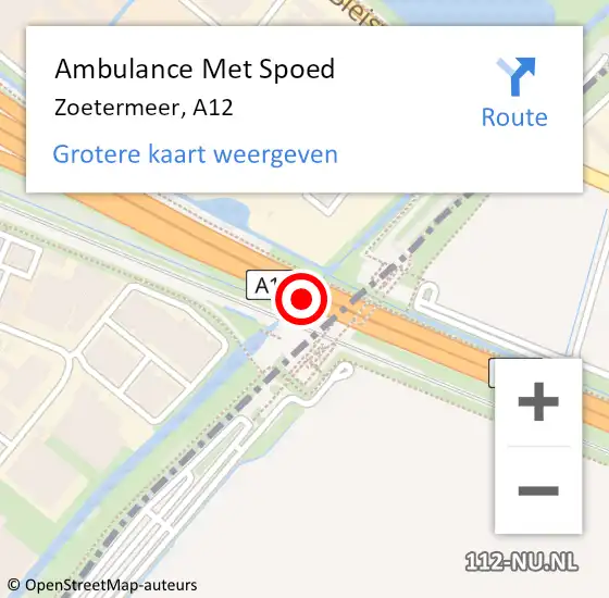 Locatie op kaart van de 112 melding: Ambulance Met Spoed Naar Zoetermeer, A12 op 14 november 2018 18:56