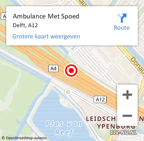 Locatie op kaart van de 112 melding: Ambulance Met Spoed Naar Delft, A12 op 14 november 2018 18:56