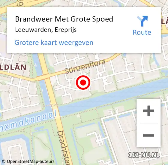 Locatie op kaart van de 112 melding: Brandweer Met Grote Spoed Naar Leeuwarden, Ereprijs op 14 november 2018 19:11