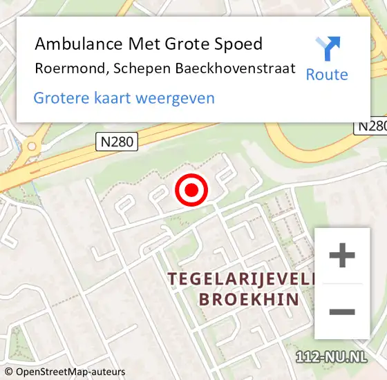 Locatie op kaart van de 112 melding: Ambulance Met Grote Spoed Naar Roermond, Schepen Baeckhovenstraat op 14 november 2018 19:13