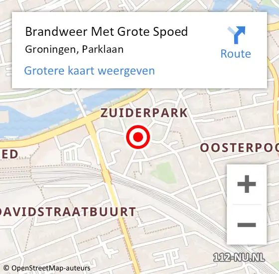 Locatie op kaart van de 112 melding: Brandweer Met Grote Spoed Naar Groningen, Parklaan op 14 november 2018 19:43