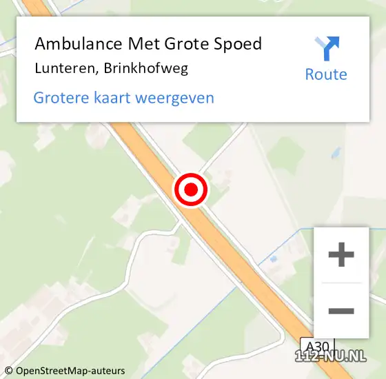 Locatie op kaart van de 112 melding: Ambulance Met Grote Spoed Naar Lunteren, Brinkhofweg op 14 november 2018 21:39