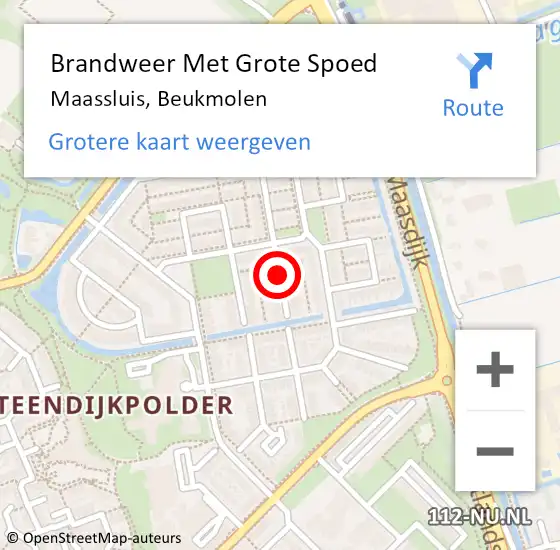 Locatie op kaart van de 112 melding: Brandweer Met Grote Spoed Naar Maassluis, Beukmolen op 14 november 2018 21:39