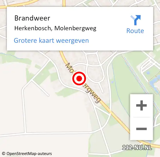 Locatie op kaart van de 112 melding: Brandweer Herkenbosch, Molenbergweg op 14 november 2018 22:08