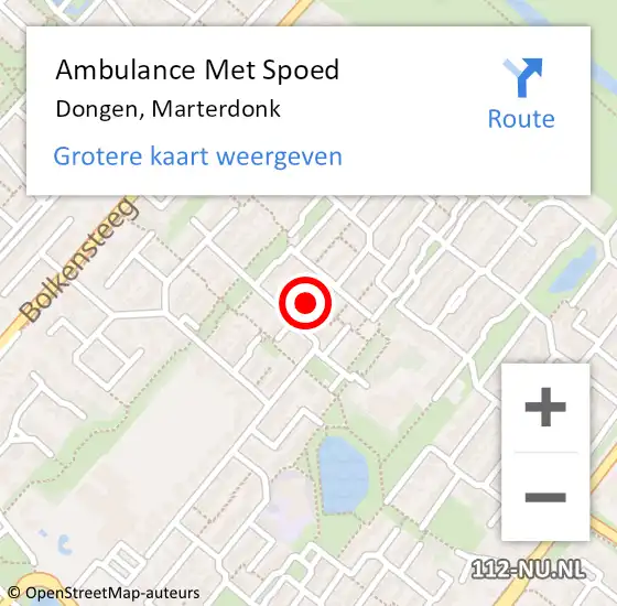 Locatie op kaart van de 112 melding: Ambulance Met Spoed Naar Dongen, Marterdonk op 14 november 2018 23:39