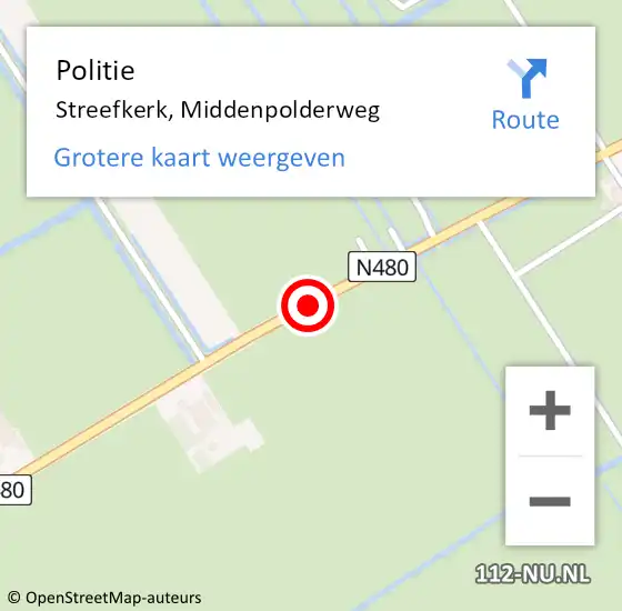 Locatie op kaart van de 112 melding: Politie Streefkerk, Middenpolderweg op 15 november 2018 00:03