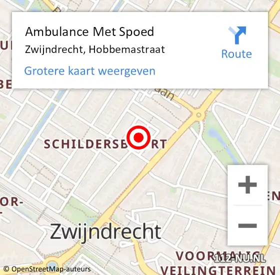 Locatie op kaart van de 112 melding: Ambulance Met Spoed Naar Zwijndrecht, Hobbemastraat op 15 november 2018 02:38