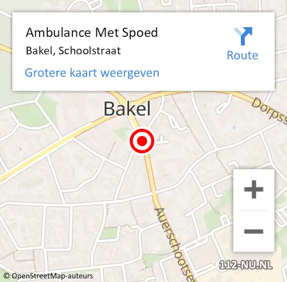 Locatie op kaart van de 112 melding: Ambulance Met Spoed Naar Bakel, Schoolstraat op 15 november 2018 04:11