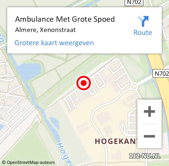 Locatie op kaart van de 112 melding: Ambulance Met Grote Spoed Naar Almere, Xenonstraat op 15 november 2018 08:20