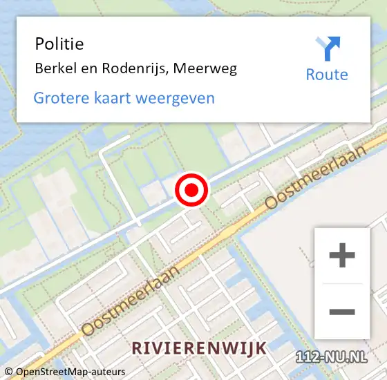 Locatie op kaart van de 112 melding: Politie Berkel en Rodenrijs, Meerweg op 15 november 2018 08:32
