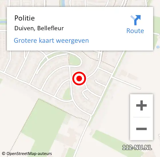 Locatie op kaart van de 112 melding: Politie Duiven, Bellefleur op 15 november 2018 08:50