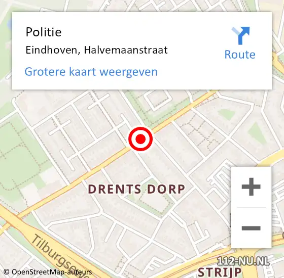 Locatie op kaart van de 112 melding: Politie Eindhoven, Halvemaanstraat op 15 november 2018 08:56