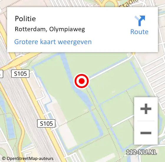 Locatie op kaart van de 112 melding: Politie Rotterdam, Olympiaweg op 15 november 2018 08:59