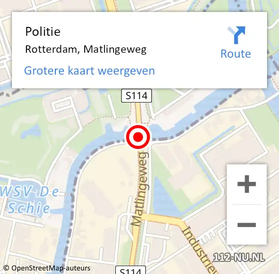 Locatie op kaart van de 112 melding: Politie Rotterdam, Matlingeweg op 15 november 2018 09:01