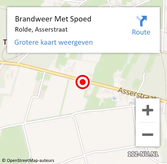 Locatie op kaart van de 112 melding: Brandweer Met Spoed Naar Rolde, Asserstraat op 15 november 2018 09:06