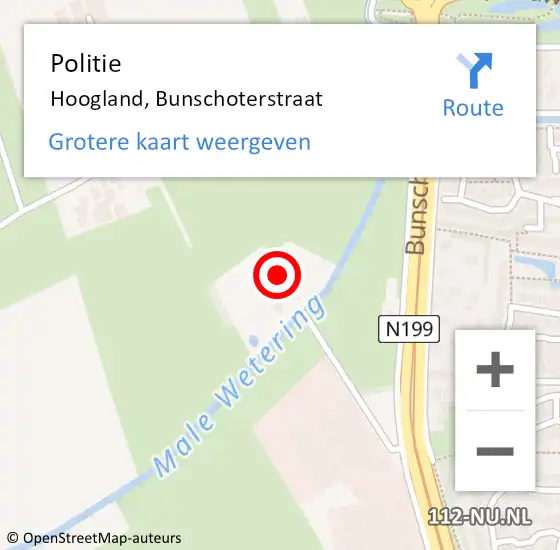 Locatie op kaart van de 112 melding: Politie Hoogland, Bunschoterstraat op 15 november 2018 09:35