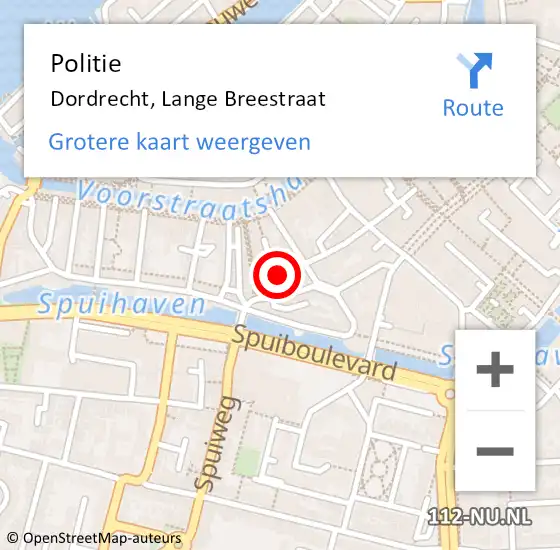 Locatie op kaart van de 112 melding: Politie Dordrecht, Lange Breestraat op 15 november 2018 09:46