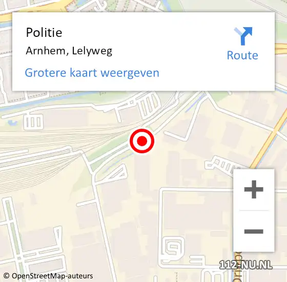 Locatie op kaart van de 112 melding: Politie Arnhem, Lelyweg op 15 november 2018 10:54