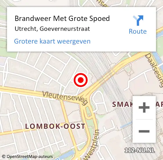 Locatie op kaart van de 112 melding: Brandweer Met Grote Spoed Naar Utrecht, Goeverneurstraat op 15 november 2018 11:10