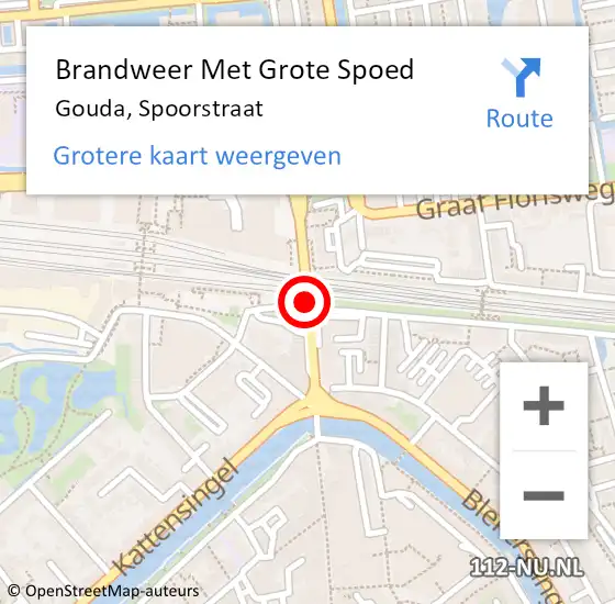 Locatie op kaart van de 112 melding: Brandweer Met Grote Spoed Naar Gouda, Spoorstraat op 15 november 2018 11:29