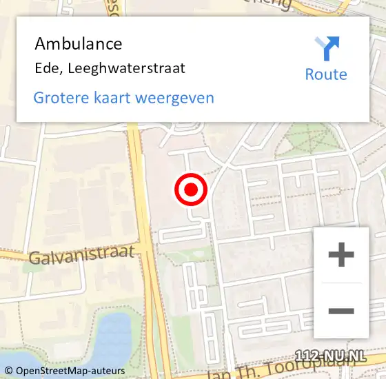 Locatie op kaart van de 112 melding: Ambulance Ede, Leeghwaterstraat op 15 november 2018 11:46