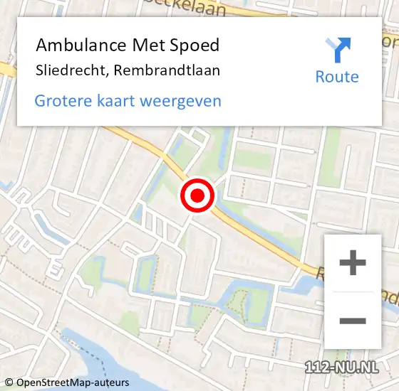 Locatie op kaart van de 112 melding: Ambulance Met Spoed Naar Sliedrecht, Rembrandtlaan op 15 november 2018 11:46