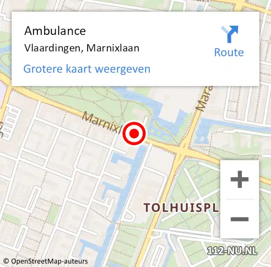 Locatie op kaart van de 112 melding: Ambulance Vlaardingen, Marnixlaan op 15 november 2018 11:51
