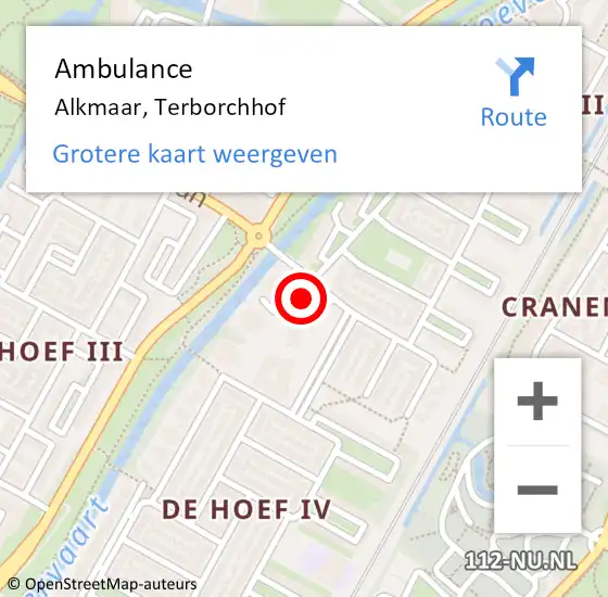Locatie op kaart van de 112 melding: Ambulance Alkmaar, Terborchhof op 15 november 2018 12:19