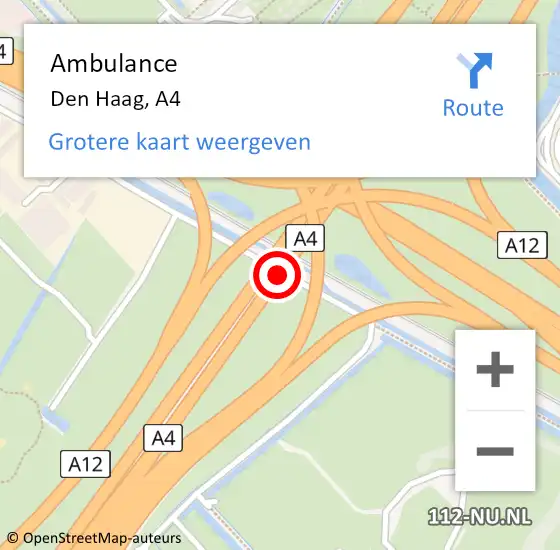 Locatie op kaart van de 112 melding: Ambulance Den Haag, A4 op 15 november 2018 13:29