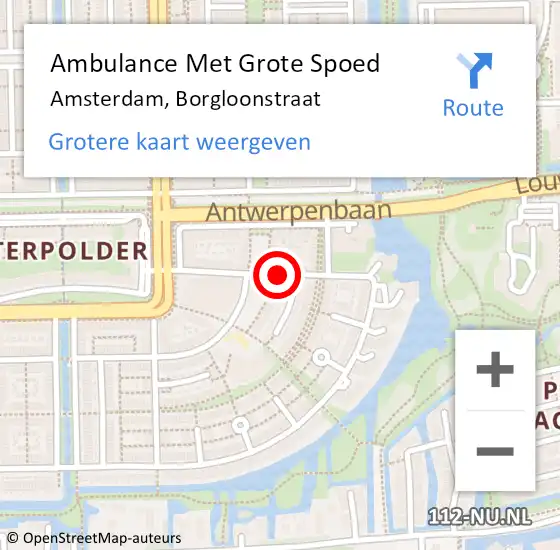 Locatie op kaart van de 112 melding: Ambulance Met Grote Spoed Naar Amsterdam, Borgloonstraat op 15 november 2018 13:52