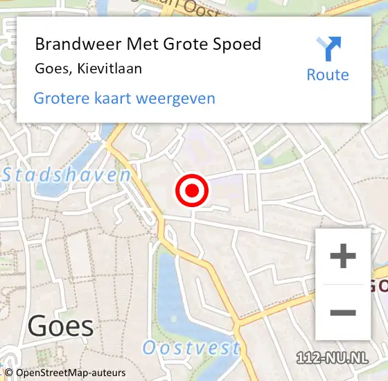 Locatie op kaart van de 112 melding: Brandweer Met Grote Spoed Naar Goes, Kievitlaan op 15 november 2018 13:53