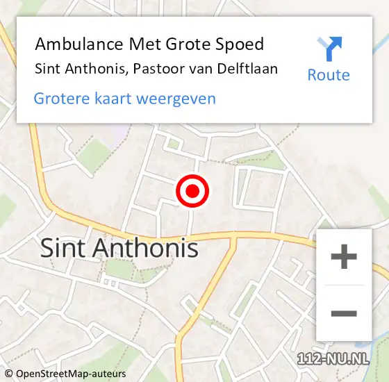 Locatie op kaart van de 112 melding: Ambulance Met Grote Spoed Naar Sint Anthonis, Pastoor van Delftlaan op 15 november 2018 13:54