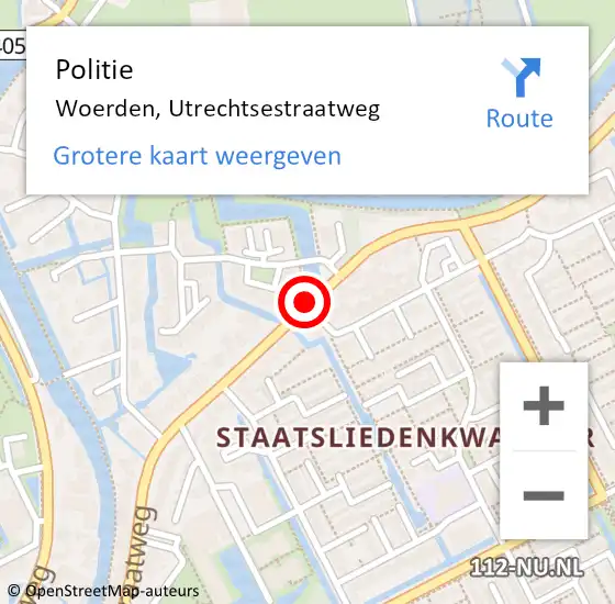 Locatie op kaart van de 112 melding: Politie Woerden, Utrechtsestraatweg op 15 november 2018 14:26