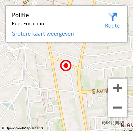 Locatie op kaart van de 112 melding: Politie Ede, Ericalaan op 15 november 2018 14:53