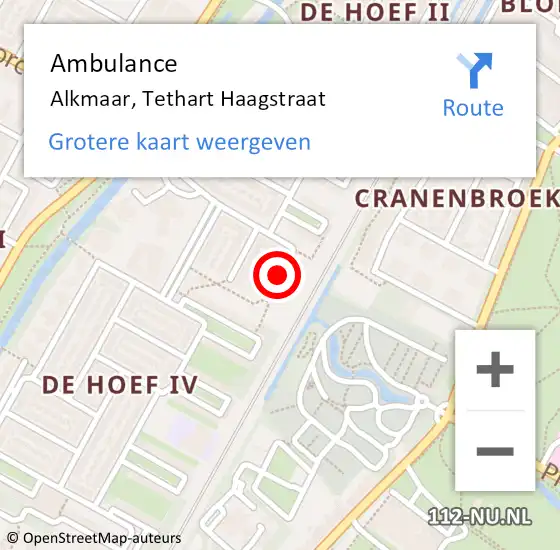 Locatie op kaart van de 112 melding: Ambulance Alkmaar, Tethart Haagstraat op 15 november 2018 15:14