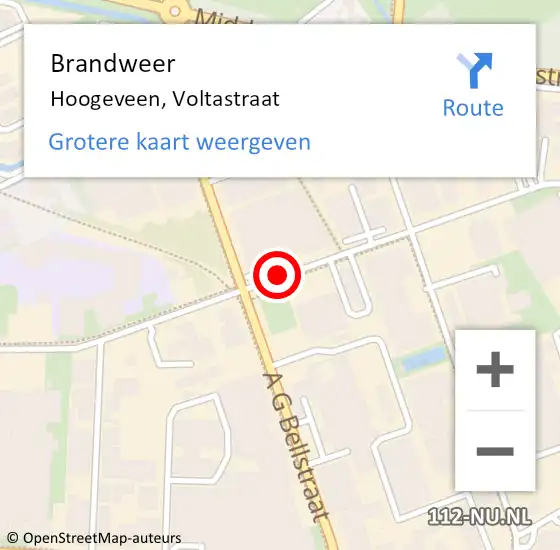 Locatie op kaart van de 112 melding: Brandweer Hoogeveen, Voltastraat op 15 november 2018 15:31
