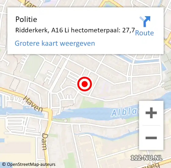 Locatie op kaart van de 112 melding: Politie Dordrecht, N3 Li hectometerpaal: 3,0 op 15 november 2018 15:39