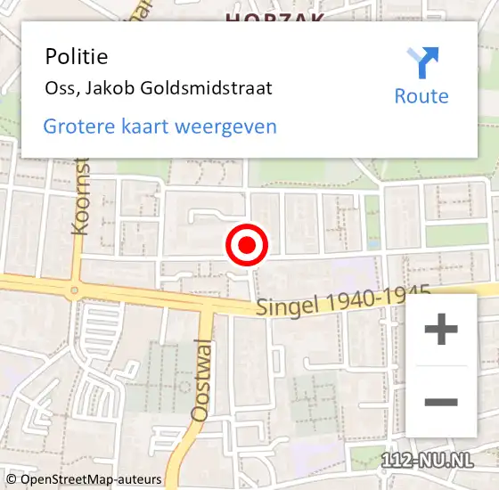 Locatie op kaart van de 112 melding: Politie Oss, Jakob Goldsmidstraat op 15 november 2018 16:37