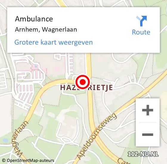 Locatie op kaart van de 112 melding: Ambulance Arnhem, Wagnerlaan op 15 november 2018 16:47