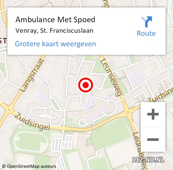 Locatie op kaart van de 112 melding: Ambulance Met Spoed Naar Venray, St. Franciscuslaan op 15 november 2018 17:07