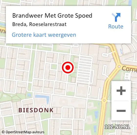 Locatie op kaart van de 112 melding: Brandweer Met Grote Spoed Naar Breda, Roeselarestraat op 15 november 2018 17:51