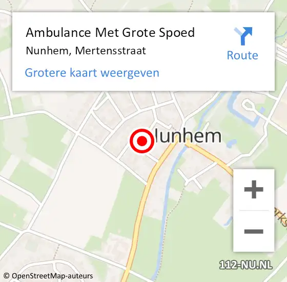 Locatie op kaart van de 112 melding: Ambulance Met Grote Spoed Naar Nunhem, Mertensstraat op 15 november 2018 18:47