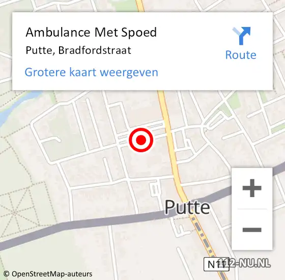 Locatie op kaart van de 112 melding: Ambulance Met Spoed Naar Putte, Bradfordstraat op 15 november 2018 19:08