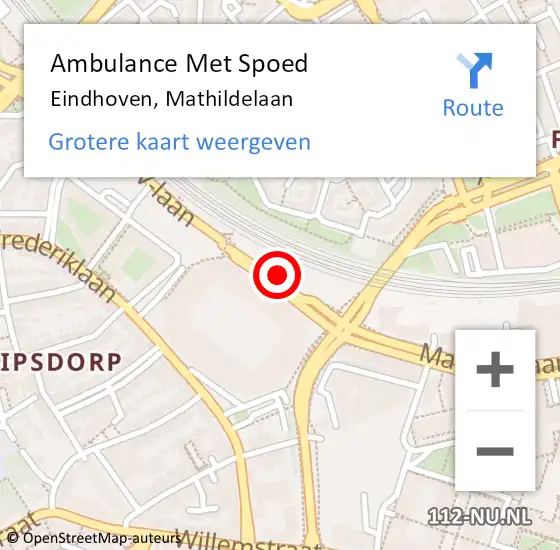 Locatie op kaart van de 112 melding: Ambulance Met Spoed Naar Eindhoven, Mathildelaan op 15 november 2018 20:26