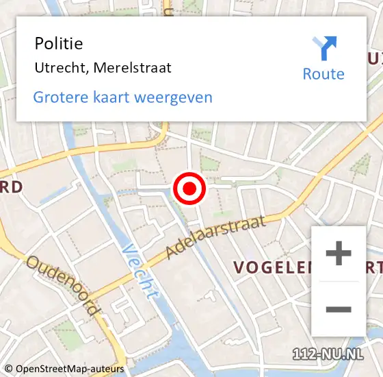 Locatie op kaart van de 112 melding: Politie Utrecht, Merelstraat op 15 november 2018 20:36