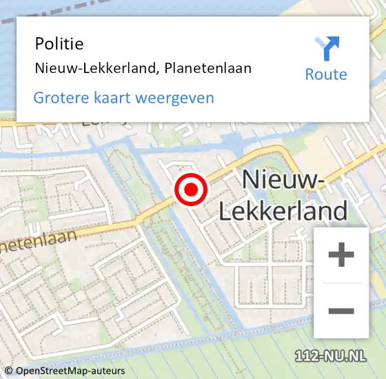 Locatie op kaart van de 112 melding: Politie Nieuw-Lekkerland, Planetenlaan op 15 november 2018 21:10