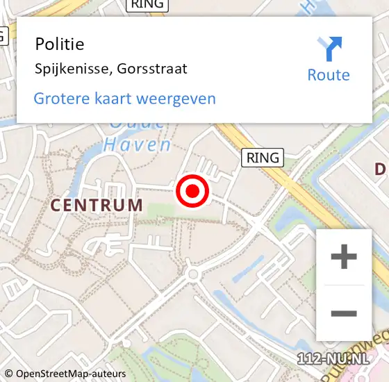 Locatie op kaart van de 112 melding: Politie Spijkenisse, Gorsstraat op 15 november 2018 21:19