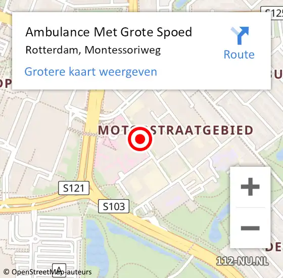 Locatie op kaart van de 112 melding: Ambulance Met Grote Spoed Naar Rotterdam, Montessoriweg op 15 november 2018 21:32
