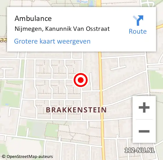 Locatie op kaart van de 112 melding: Ambulance Nijmegen, Kanunnik Van Osstraat op 15 november 2018 21:36